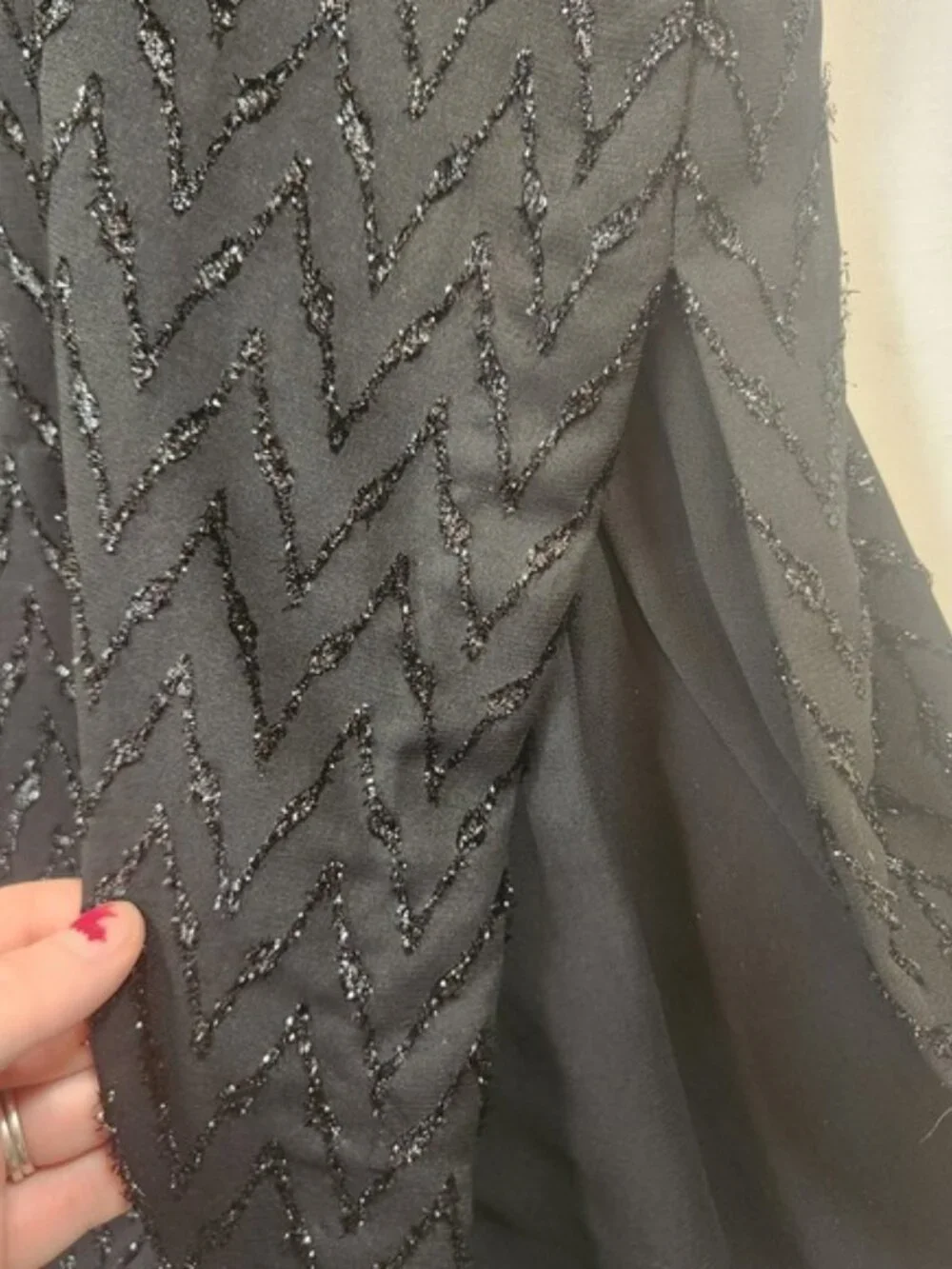 Handmade Black Glitter Chevron  Dress Elbow Sleeve Side Split Eras Tour Concert - Picture 7 of 11